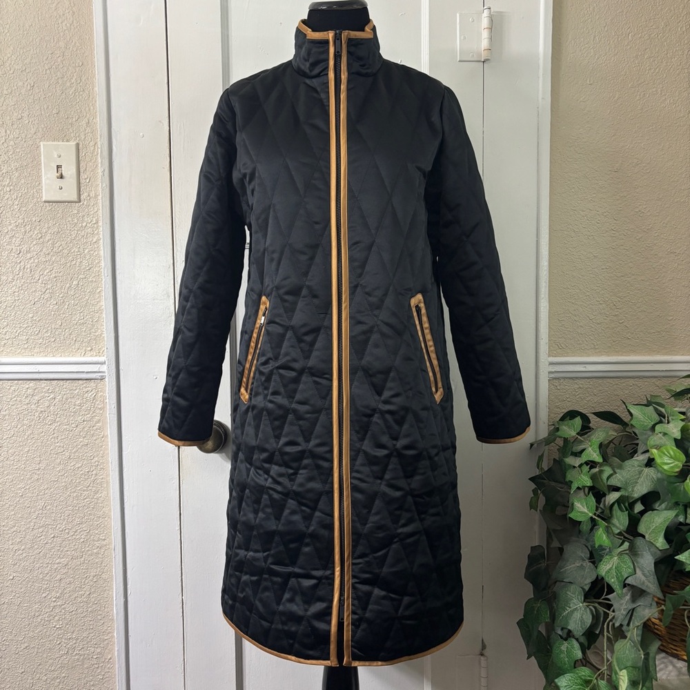 Soft Surroundings Black and Tan Puffer Coat with Quilted Design